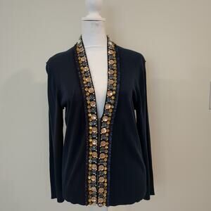 Tory Burch Women's M Navy Blue Cardigan Sweater Embellished Rhinestones Rare